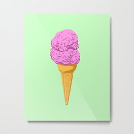 Strawberry Double Scoop Ice Cream Cone Metal Print