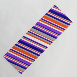 [ Thumbnail: Eyecatching Blue, Dark Grey, Red, White, and Purple Colored Stripes/Lines Pattern Yoga Mat ]