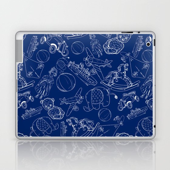 Blue and White Toys Outline Pattern Laptop & iPad Skin
