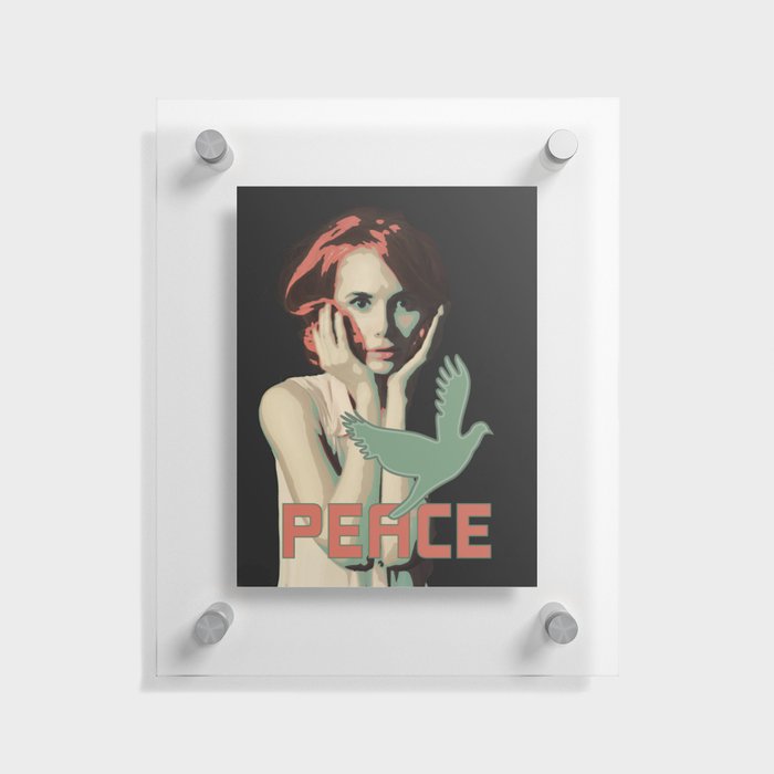 Pop Art Vintage Woman Peace dove Floating Acrylic Print