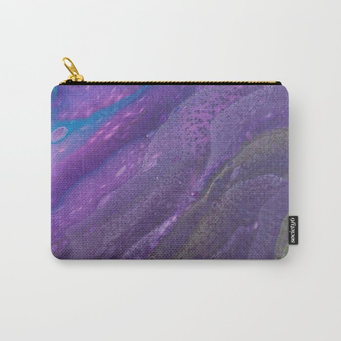 Fluid Art Acrylic Painting, Pour 29, Lime Green, Purple & Blue Blended Color Carry-All Pouch