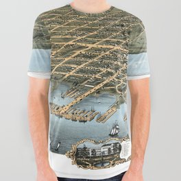 Bird's eye view of the city of Erie vintage pictorial map All Over Graphic Tee