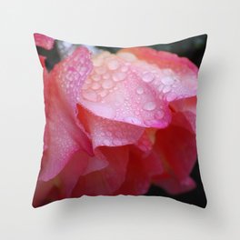 Pink Rose with raindrops Throw Pillow