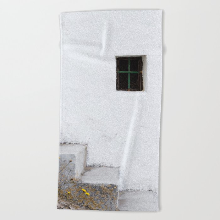 White Wall Small Window and Stairs Beach Towel