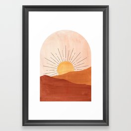 Abstract terracotta landscape, sun and desert Framed Art Print
