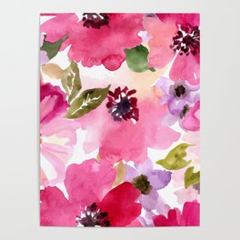 Watercolor Flowers Pink Fuchsia Poster