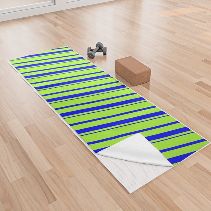 Light Green and Blue Colored Striped/Lined Pattern Yoga Towel