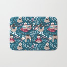 Hygge sloth // turquoise and red Bath Mat
