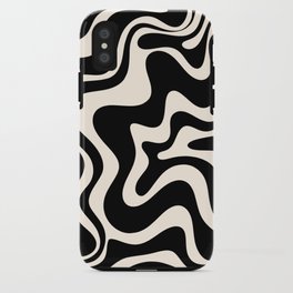 Retro Liquid Swirl Abstract in Black and Almond Cream  iPhone Case | Pattern, Digital, Vibe, Wavy, Modern, Black, Cool, Black And White, Monochrome, 80S 