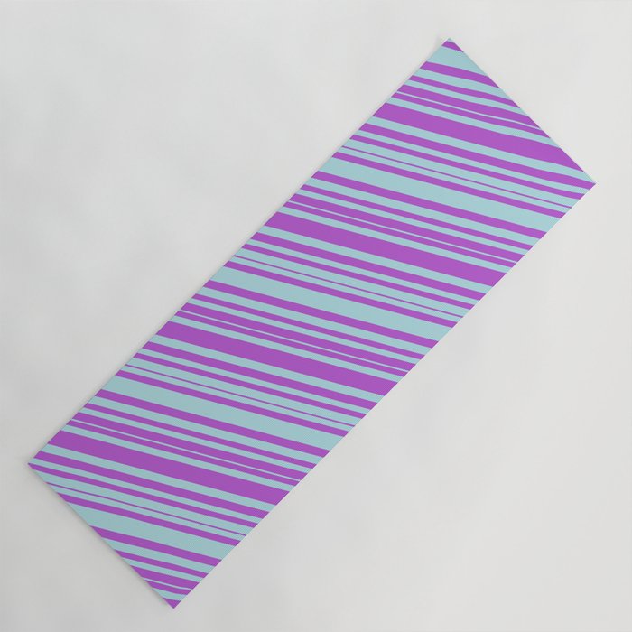 Powder Blue & Orchid Colored Lined Pattern Yoga Mat