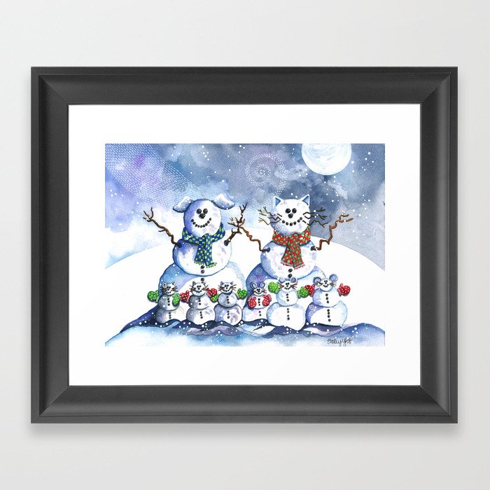 It's Snowing Cats and Dogs (and Mice too) Framed Art Print