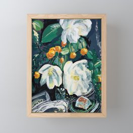 Magnolia and Persimmon Floral Still Life Framed Mini Art Print