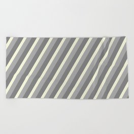 [ Thumbnail: Gray, Beige & Dark Grey Colored Lined/Striped Pattern Beach Towel ]