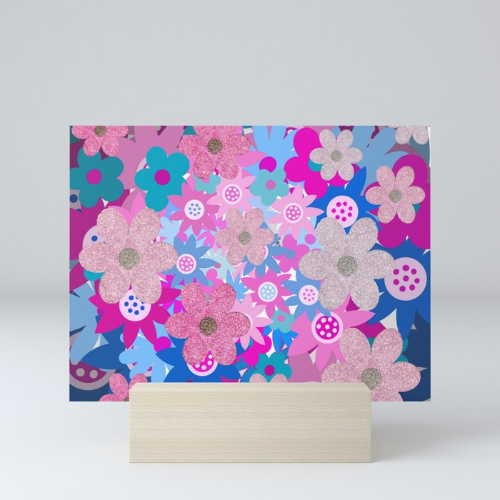 Pastel Pink and Aqua Flowers Mini Art Print
