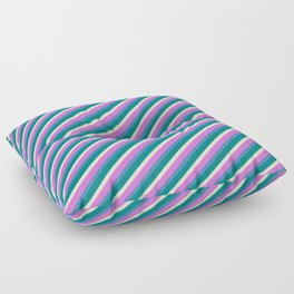 [ Thumbnail: Orchid, Blue, Teal & Light Yellow Colored Striped/Lined Pattern Floor Pillow ]