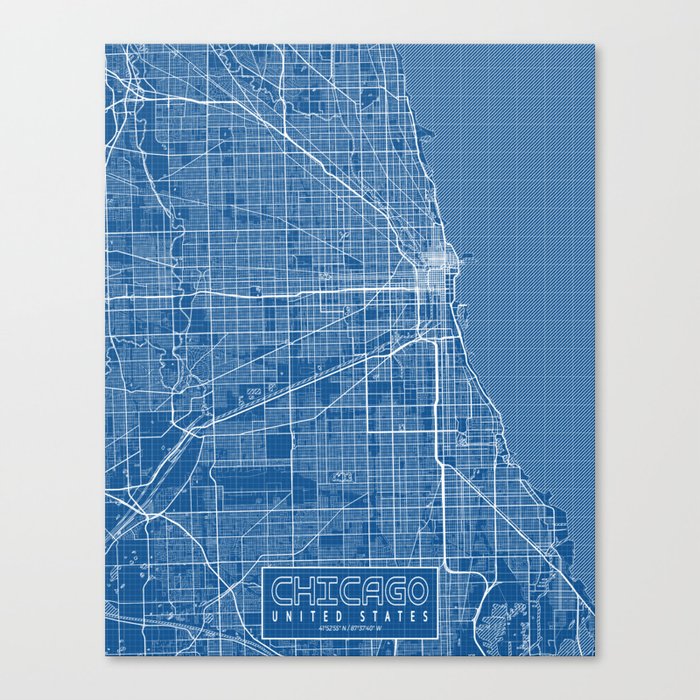 Chicago City Map of the United States - Blueprint Canvas Print
