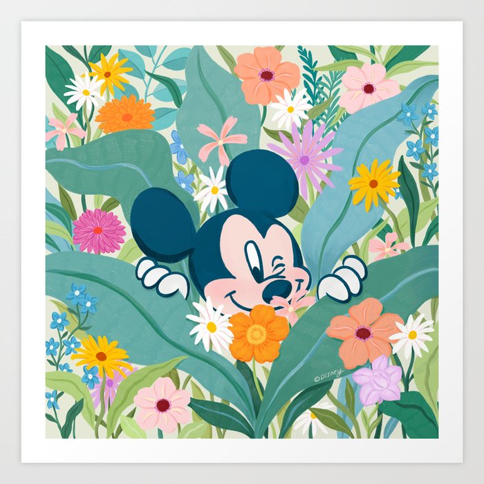 "Mickey Mouse in Flower Garden" by Sun Lee Art Print