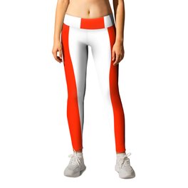 red - solid color - white vertical lines pattern Leggings