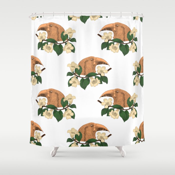 illustration of tropical bird and pomelo flower Shower Curtain