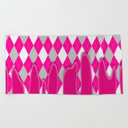 Pink Silver Plaid Dripping Collection Beach Towel