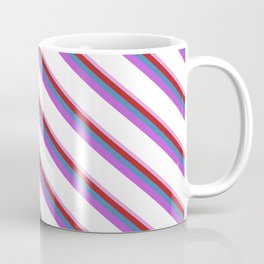 [ Thumbnail: Eye-catching Plum, Red, Blue, Orchid, and White Colored Stripes/Lines Pattern Coffee Mug ]