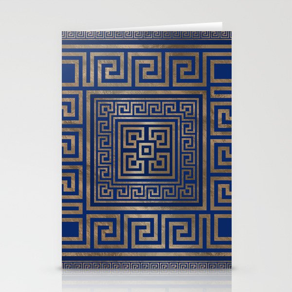 Greek Key Ornament - Greek Meander -gold on blue Stationery Cards