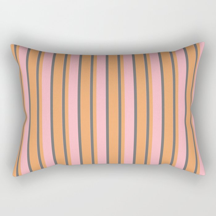 Dim Grey, Brown & Light Pink Colored Stripes Pattern Rectangular Pillow