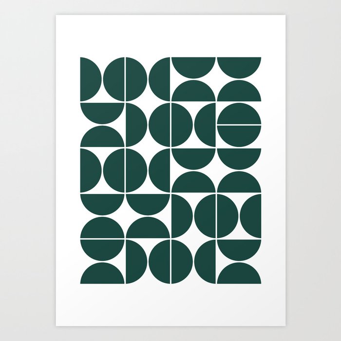 Mid Century Modern Geometric 04 Dark Green Art Print