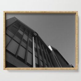 black and white building abstract Serving Tray