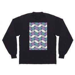 Vintage Diagonal Rectangles Gray Purple Turquoise Long Sleeve T-shirt