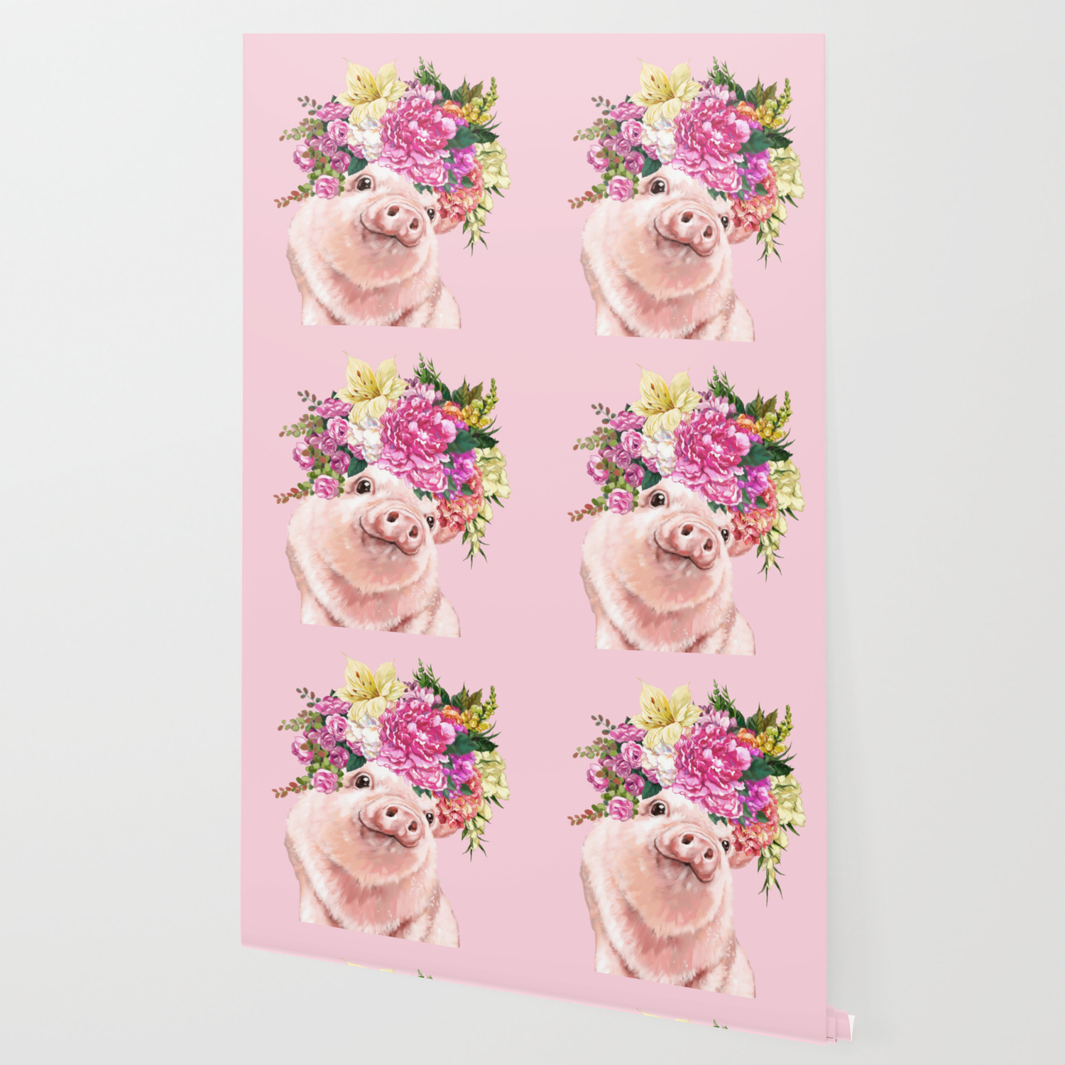 Flower Crown Bb Pig In Pink Wallpaper By Bignosework Society6