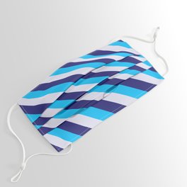 [ Thumbnail: Deep Sky Blue, Lavender & Midnight Blue Colored Lined/Striped Pattern Face Mask ]