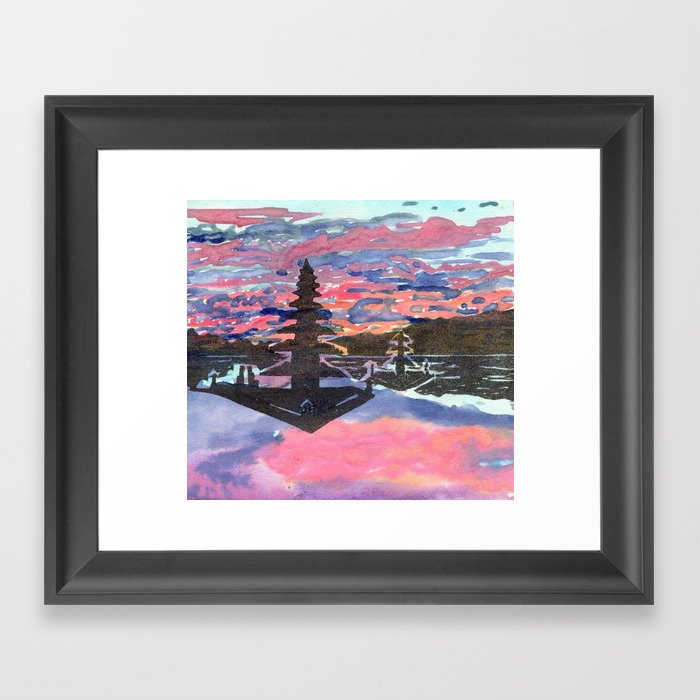 Balinese Sunset Bali Ulun Danu Beratan Temple Framed Art Print