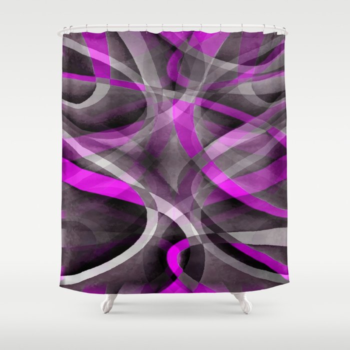 Eighties Dark Pink On Grey Abstract Curve Pattern Shower Curtain