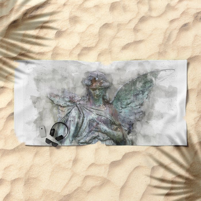 Angel Statue Painting Female Angel Sculpture Drawing Beach Towel