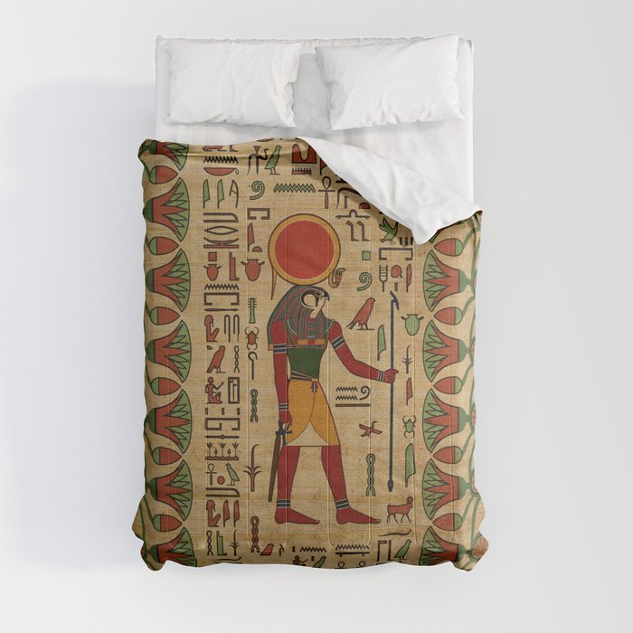 Egyptian Re-Horakhty  - Ra-Horakht  Ornament on papyrus Comforter