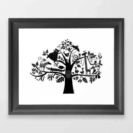 :) animals on tree Framed Art Print
