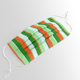 [ Thumbnail: Light Green, Light Cyan, Green & Red Colored Pattern of Stripes Face Mask ]