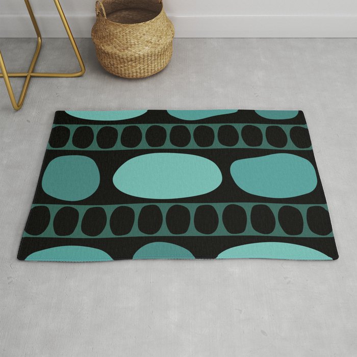 Tribal Art Rock Pattern Black Turquoise Rug