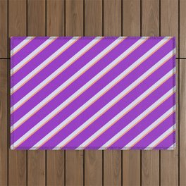 [ Thumbnail: Light Salmon, Dark Orchid, and Lavender Colored Striped Pattern Outdoor Rug ]