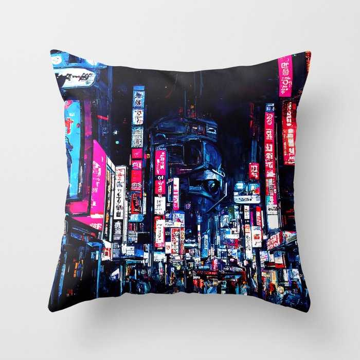 Streets of Neo-Tokyo Throw Pillow