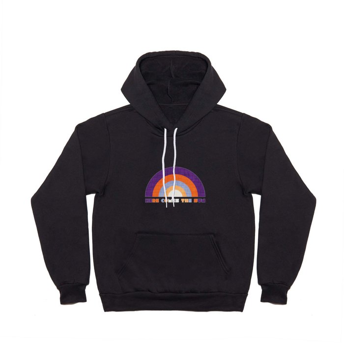 Here comes the sun // purple violet and orange 70s inspirational groovy geometric suns Hoody