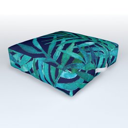 Watercolor Palm Leaves on Navy Outdoor Floor Cushion