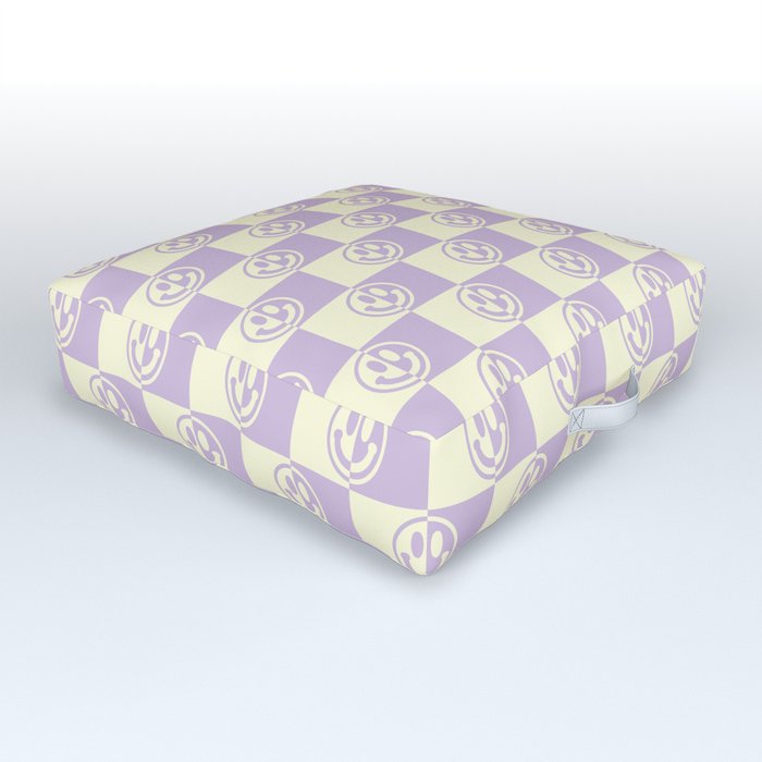 Smiley Faces On Checkerboard (Yellow Beige & Lilac)  Outdoor Floor Cushion