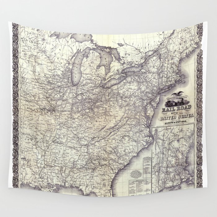 United States-Rail road map-1856 vintage pictorial map  Wall Tapestry