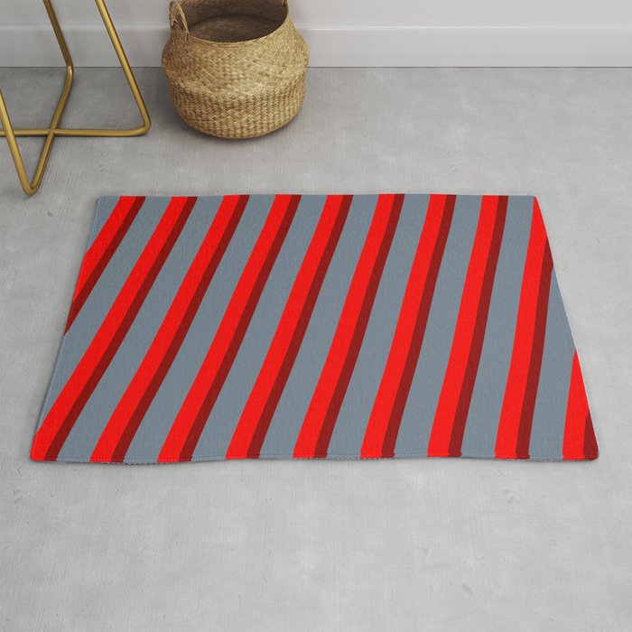 Red, Dark Red & Slate Gray Colored Lines/Stripes Pattern Rug