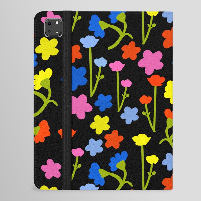 Colorful 80’s Mini Bright Flowers On Black iPad Folio Case