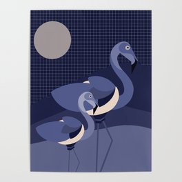 Blue Modern Animals Flamingo Illustration Poster