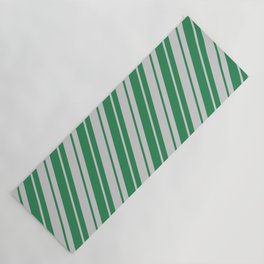 [ Thumbnail: Light Grey & Sea Green Colored Lines Pattern Yoga Mat ]