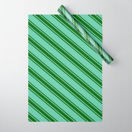 [ Thumbnail: Aquamarine & Dark Green Colored Stripes/Lines Pattern Wrapping Paper ]